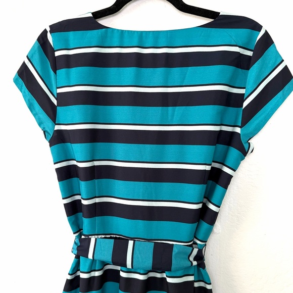 Tommy Hilfiger Teal Black Striped Midi Dress Size Medium Business Casual Preppy - Picture 7 of 12